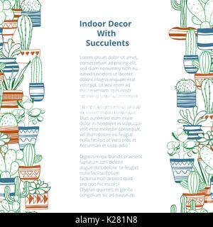Seamless vertical rows with colored contours succulents . Vector background Stock Vector