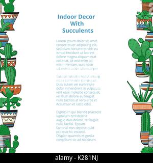 Seamless vertical rows with colored succulents . Vector background . Used clipping mask Stock Vector