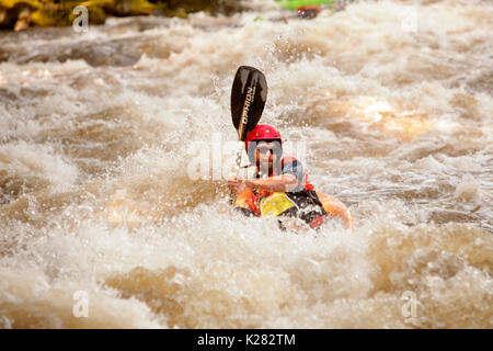 White water kayaking on river Vltava in Czech Republic. Devil´s Race 2017. Stock Photo