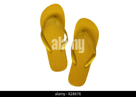 Yellow rubber flip flops, isolated on white background. Stock Photo