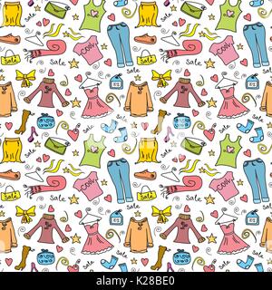 fashion shopping seamless pattern, clothes and accessories pattern, vector illustration Stock Vector