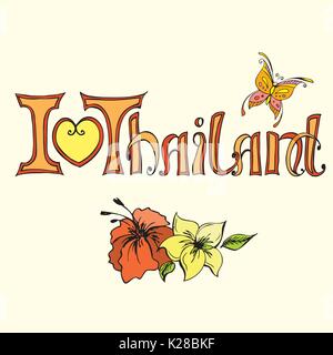 I love Thailand background, hand drawing, vector illustration Stock Vector