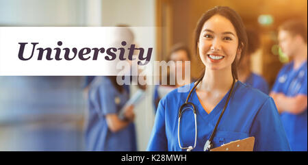 Composite image of university text against white background Stock Photo