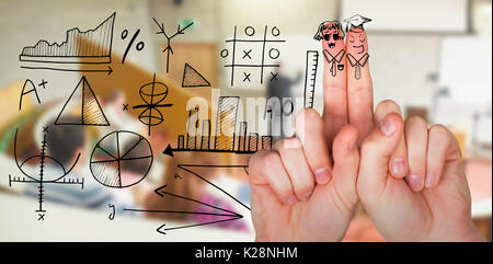 Composite image of digital image of anthropomorphic smiley faces on fingers Stock Photo