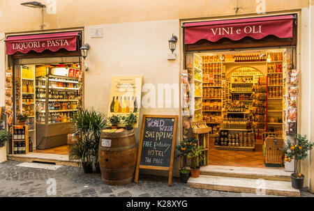 street scene in front of fine foods store Stock Photo