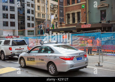 Sydney taxi car in traffic along George street in the Sydney city centre,new south wales,australia Stock Photo
