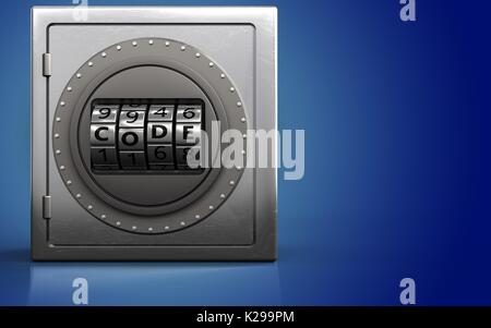 Safe Code Stock Image 3d illustration of metal safe with code dial over blue background Stock ...