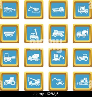 Building vehicles icons azure Stock Vector