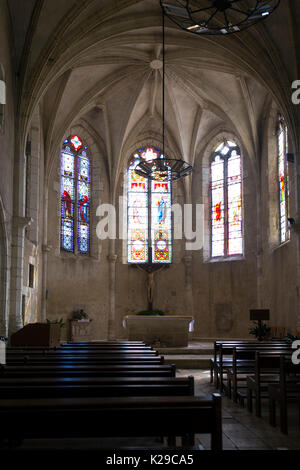 Interior of Saint Nicholas' church in Pujols, Lot-et-Garonne, France. This historic fortified village stronghold is now a member of 'Les Plus Beaux Villages de France' association. Stock Photo