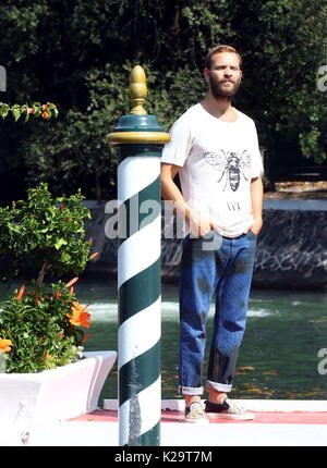 Venice, Italy. 29th August, 2017. The italian actor Alessandro Borghi will host the opening and closing ceremony poses during the 74th Venice International Film Festival in Venice Lido, Italy, 29 August 2017.(will run from August 30th to September 9th) Credit: Andrea Spinelli/Alamy Live News Stock Photo