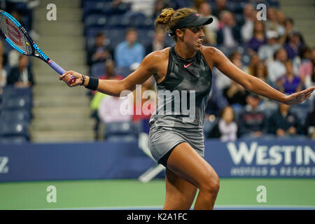 New York, United States. 29th Aug, 2017. New York, NY USA - August 29, 2017: Madison Keys of USA returns ball during match against Elise Mertans of Belgium at US Open Championships at Billie Jean King National Tennis Center Credit: lev radin/Alamy Live News Stock Photo