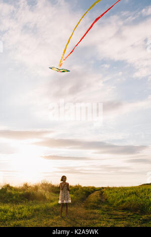 Girl with kite on nature Stock Photo