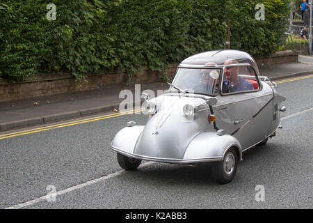 Messerschmitt KR200 saloon, or Kabinenroller (Cabin Scooter),  at the 2017 Ormskirk MotorFest on Sunday 27 August. 300 vintage, 1950s bubble car microcar microcars classic cars from all eras of motoring lined up on town centre streets and in Coronation Park for people to admire. Thousands of people attended Ormskirk for this fantastic free family event to admire the fabulous range of vehicles. Stock Photo