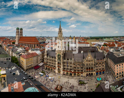 City skyline with Frauenkirche cathedral and new city hall or Neues Rathaus, Munich, Bavaria, Germany Stock Photo