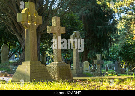 Celtic crosses on the Lyndhurst Parish cemetery in the New Forest National Park, UK Stock Photo