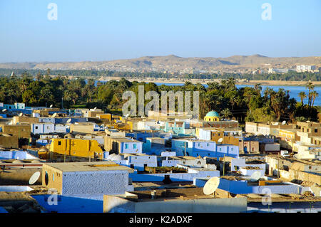Colorful houses on Elephantine island and the Nile river in Aswan ...
