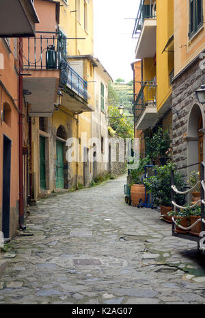 Winding street in Monterosso al Mare, Italy, 2017. Stock Photo