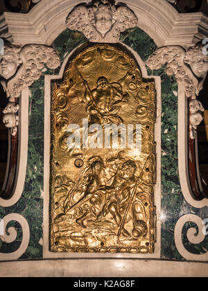 Detail of a tabernacle in a Catholic church in which are preserved the consecrated hosts after the Eucharistic celebration. Stock Photo