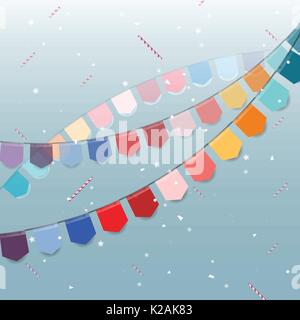 Colorful flags with star, sticks and confetti, stock vector Stock Vector