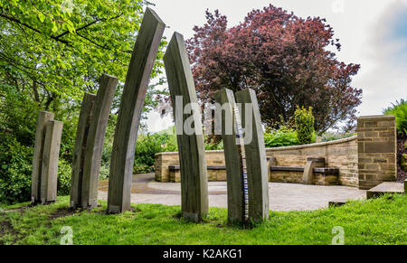 The 'Standing Stones' sculpture at Pannett Park in Whitby Stock Photo