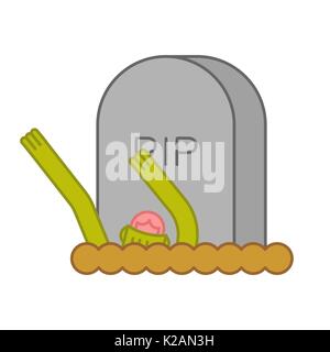 Zombie and grave. Gravestone and dead man. Halloween illustration Stock Vector