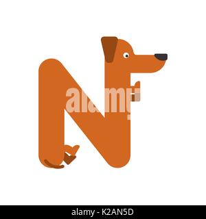 Letter N is dog. pet font. Dachshund alphabet. Lettering home animal Stock Vector