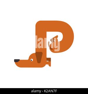 Letter P is dog. pet font. Dachshund alphabet. Lettering home animal Stock Vector