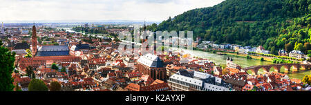 Travel in Germany - beautiful medieval Heidelberg town. Panoramic view Stock Photo