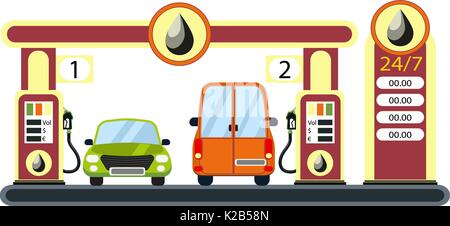 Cars on gas station. Stock Vector