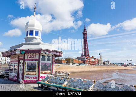 Blackpool, Fylde Coast, Lancashire, England.  The Blackpool Tower, opened on14 May 1894 and inspired by the Eiffel Tower in Paris, it stands 518 feet  Stock Photo