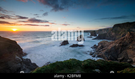 A view from the clifftops at Bedruthan Steps in Cornwall. Stock Photo