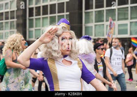 Montreal, 20 August 2017: Drag queen taking part in Montreal Gay Pride Parade Stock Photo