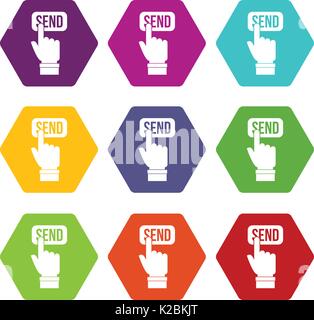 Email communication concept icon set color hexahedron Stock Vector