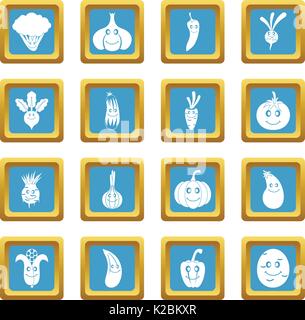 Smiling vegetables icons azure Stock Vector