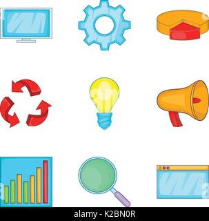 Clear data icons set, cartoon style Stock Vector