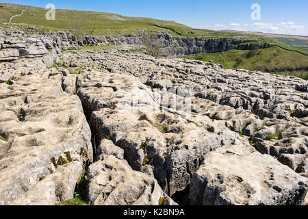 Clints and grikes in the limestone pavement at top of Malham Cove. Malham, Malhamdale, Yorkshire Dales National Park, North Yorkshire, England, UK Stock Photo