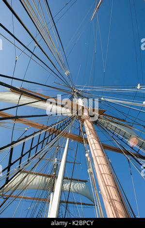 View into rigging aboard the Star of India, an iron sailing ship, San Diego Maritime Museum, USA, July 2012. Stock Photo
