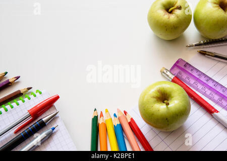 School accessories on the desk - ready for the new school year Stock Photo