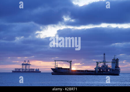 Tankers out at sea off Gran Canaria, Atlantic Ocean. All non-editorial uses must be cleared individually. Stock Photo