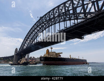 Tanker passing under the Sydney Harbour Bridge, New South Wales, Australia, October 2012. Stock Photo