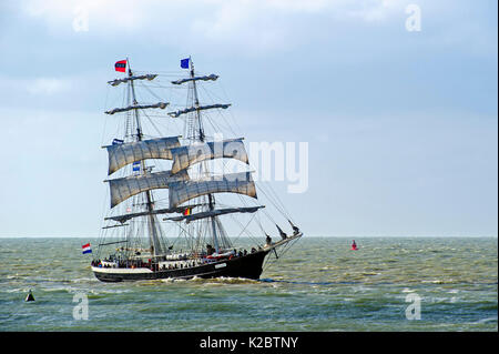 Two-master sailing ship Mercedes on the North Sea. May 2013. Stock Photo