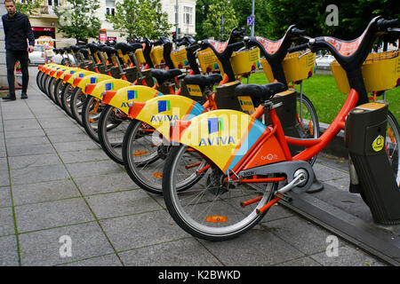 self-serve bike station on the street of Vilnius, Lithuania Stock Photo