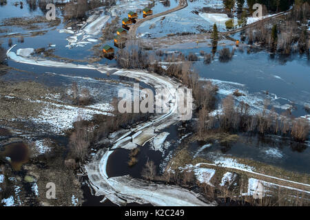 Aerial view of spring flooding in Soomaa National Park. Parnumaa county, Estonia, April 2013. Stock Photo