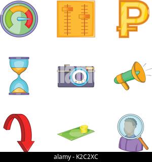 Money supply icons set, cartoon style Stock Vector