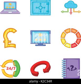 Storing money icons set, cartoon style Stock Vector