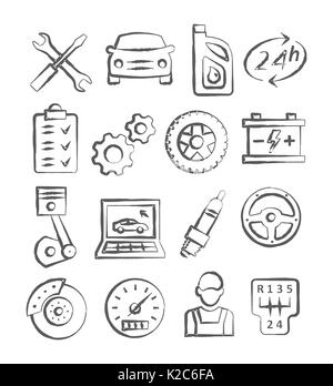 Auto Service Doodle Icons Stock Vector