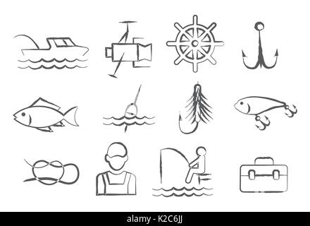 Fishing Doodle Icons Stock Vector