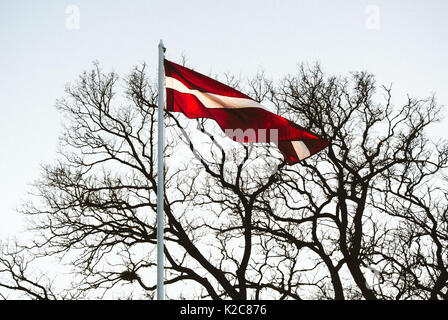 Latvian flag waving in the sky Stock Photo