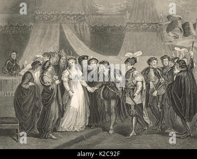 Henry V meets Catherine of Valois, Treaty of Troyes, 1420 Stock Photo
