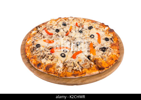 Tasty pizza with olives, isolated on white Stock Photo